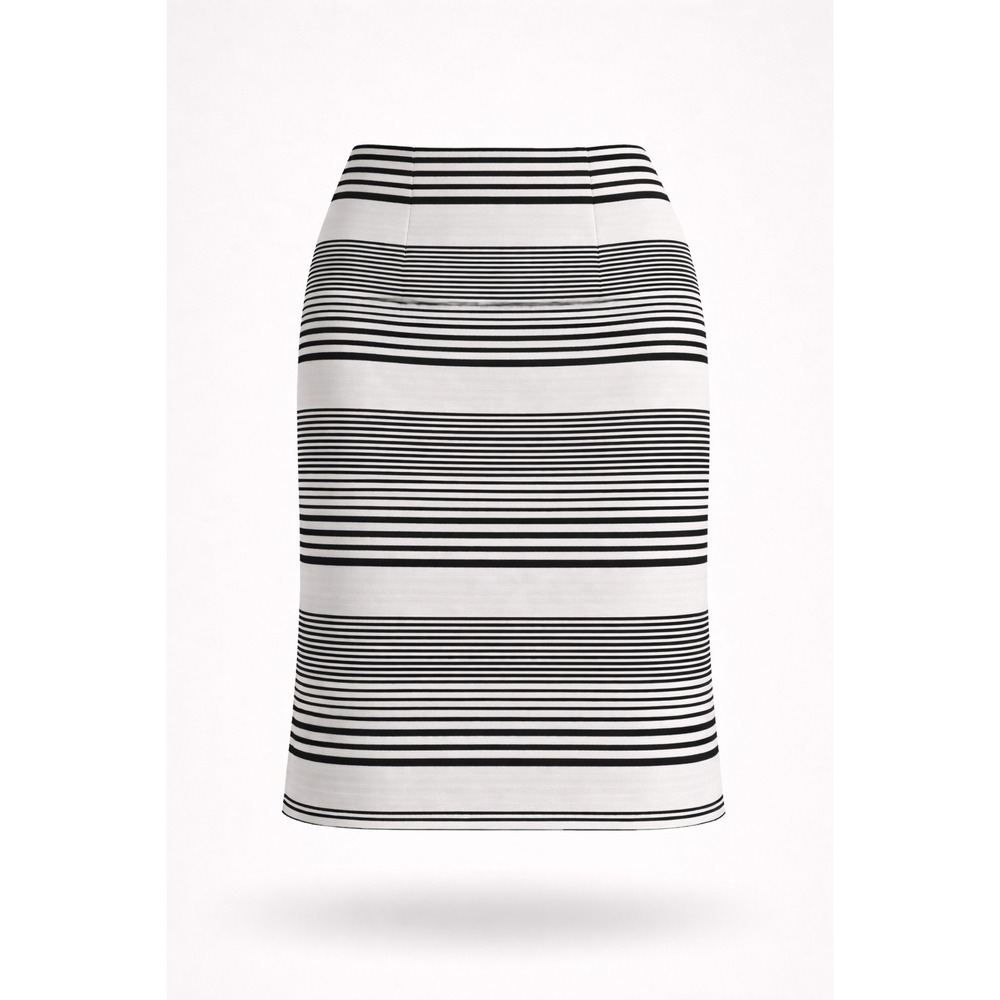Chico's Striped Pencil Skirt Size 1.5 Black White Stretch Knee Length Classic